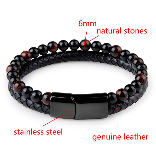 Natural Marnau Leather and Stone Bracelet