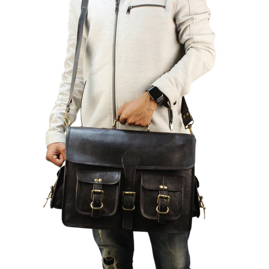 Black Leather Laptop Messenger Bag