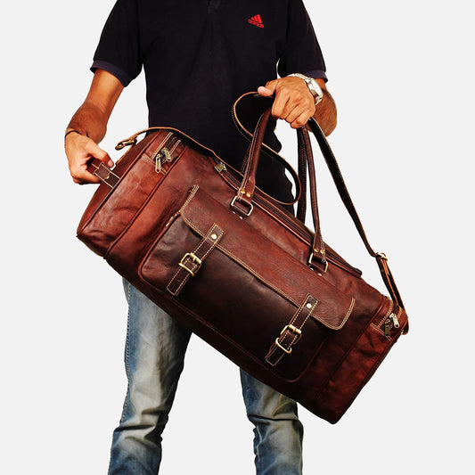 Men's Leather Weekend Travel Duffel Bag .